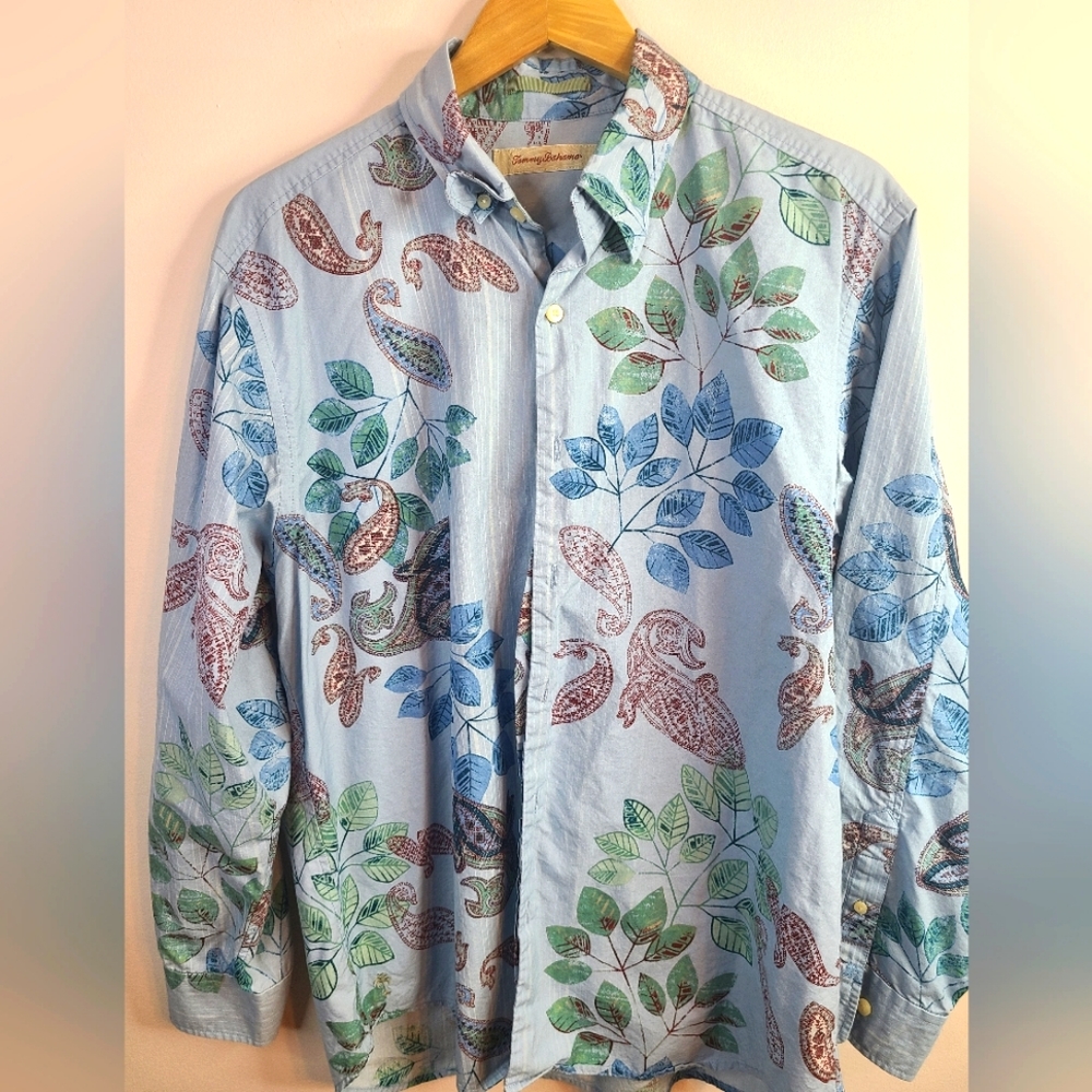 Tommy Bahama- Floral Tropical Button Down Long Sleeve Shirt SIZE L - Blue Green